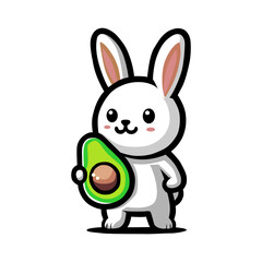 a drawing of a rabbit holding a piece of avocado