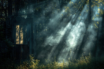 Fantastically door in wild forest leading to deep unknown