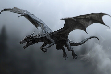 Fantastically mythological dragon with big wide wings