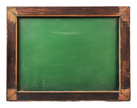 Vintage green chalkboard with wooden frame, cut out - stock png.