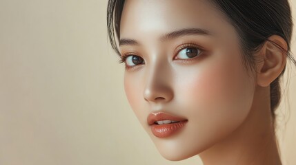 Fototapeta premium Close-up portrait of a young woman with flawless skin.