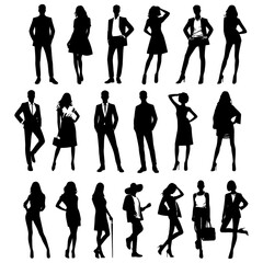 Obraz premium Different pose people silhouette vector 
