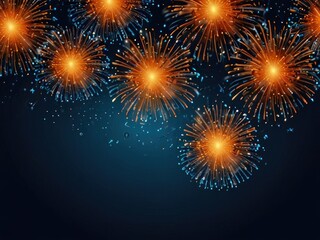 Naklejka premium fireworks gold blue background 