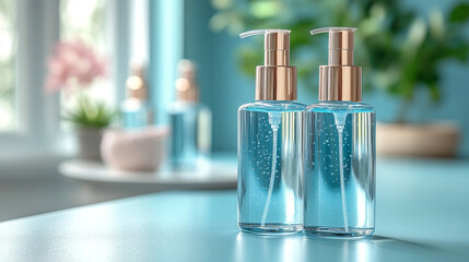 sleek transparent bottle filled with clear liquid, placed against a minimalist background. The image evokes purity, simplicity, and modern elegance, symbolizing clarity and refined aesthetics