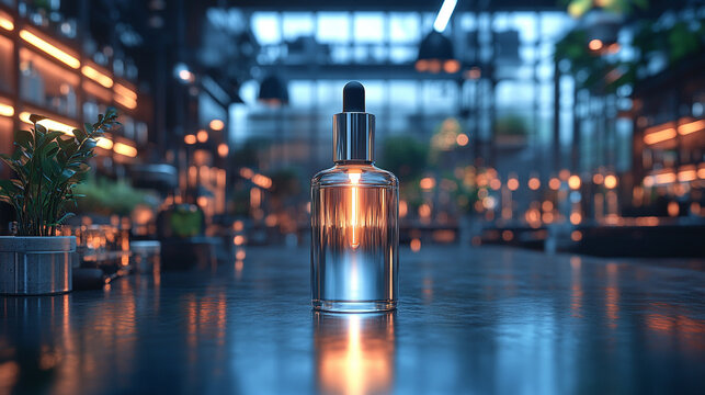 sleek transparent bottle filled with clear liquid, placed against a minimalist background. The image evokes purity, simplicity, and modern elegance, symbolizing clarity and refined aesthetics