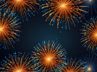 Naklejka premium fireworks gold blue background 
