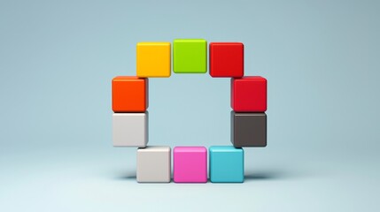 Obraz premium team - building concept. Colorful cubes arranged in a circular pattern on a light background.