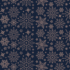 Snowflakes seamless pattern background. Subtle pattern with blue snowflakes on white background. Winter holidays theme, Christmas and New Year