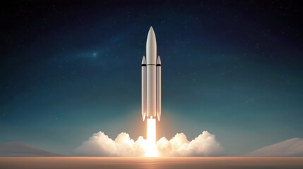Fototapeta premium Powerful rocket launch under starry night sky