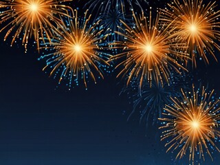 Naklejka premium fireworks gold blue background 