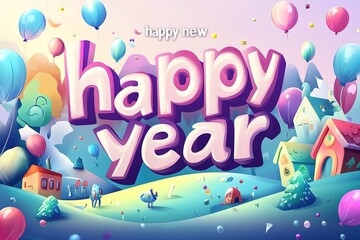 Funny winter village with big sparkling moon and digits 2025 at night. Christmas card. Happy new Year 2025 design. Paper cut art. Vector illustration

