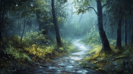 Obraz premium wet forest trail 