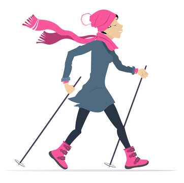 woman walking pink scarf winter clip art preview