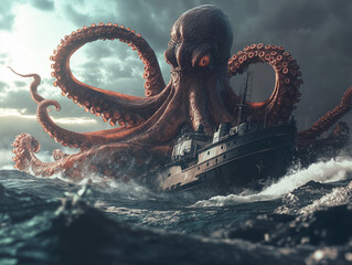 Naklejka premium The Kraken is a creature of Scandinavian folklore said to be appear like a giant octopus or squid, a legendary monster capable of bringing down ships