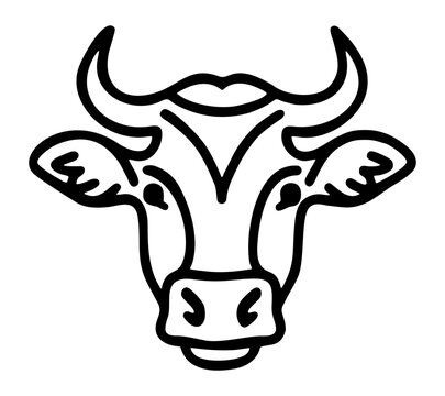 recommend clip art: Cow head icon. Black line art on white background