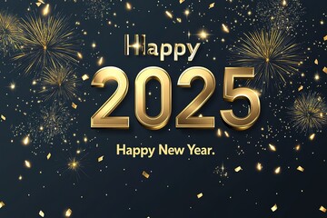 Golden glittery numbers "2025" stand on a dark blue surface with scattered sparkles
