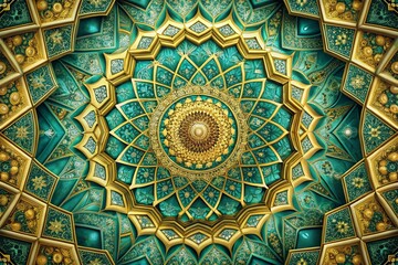 Fototapeta premium Abstract Mandala with Gold and Teal Patterns Showcasing Architectural Elegance and Luxurious Design Elements, Perfect for Contemporary Art and Interior Decoration