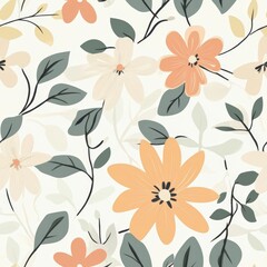 Delicate Floral Pattern with Peach and White Flowers seamless, pattern, background, texture