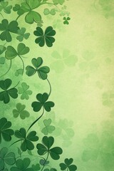 St patricks day concept, shamrock leaf pattern on a green background with copy space