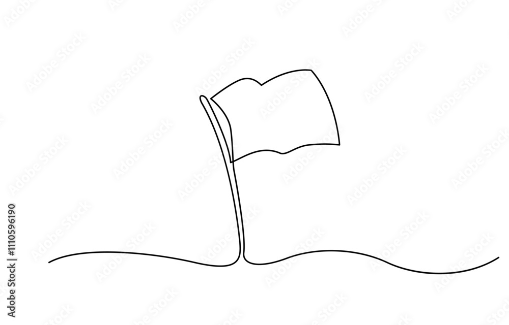Aufkleber Continuous one line empty, white flag drawing. Flag Vector illustration, Single Line Drawing of a Flag with Editable Stroke and Copy Space, Continuous one line art billowing flag icon. 