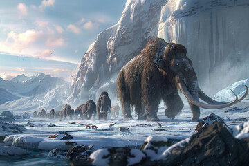 Fototapeta premium Fantastically majestic mammoth in its natural habitat with large tusks