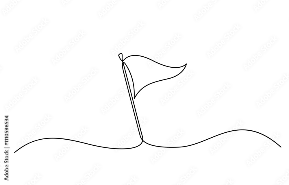 Aufkleber Continuous one line empty, white flag drawing. Flag Vector illustration, Single Line Drawing of a Flag with Editable Stroke and Copy Space, Continuous one line art billowing flag icon. 