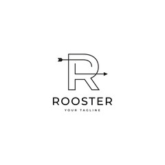 letter r rooster business brand line logo design vector