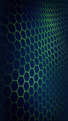 Abstract geometric background. Honeycomb hexagon glowing grid. Hexagon pattern digital cell...