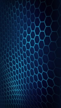 Abstract geometric background. Honeycomb hexagon glowing grid. Hexagon pattern digital cell futuristic technology style. Wave of hexagons seamless loop.