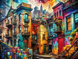 Fototapeta premium Abstract Urban Exploration Montage Showcasing Vibrant Textures, Urban Decay, and Hidden Details of City Landscapes in a Captivating Visual Composition