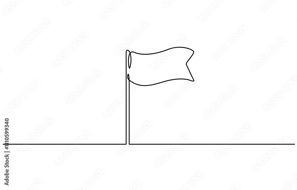 Aufkleber Continuous one line empty, white flag drawing. Flag Vector illustration, Single Line Drawing of a Flag with Editable Stroke and Copy Space, Continuous one line art billowing flag icon. 
