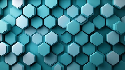 Fototapeta premium Cyan hexagons with subtle shading to create depth on a monochromatic backdrop. 