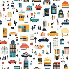Colorful Cityscape Pattern Design seamless, pattern, background, texture