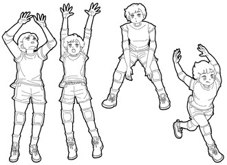 バレーボールをする女の子のイラストセット