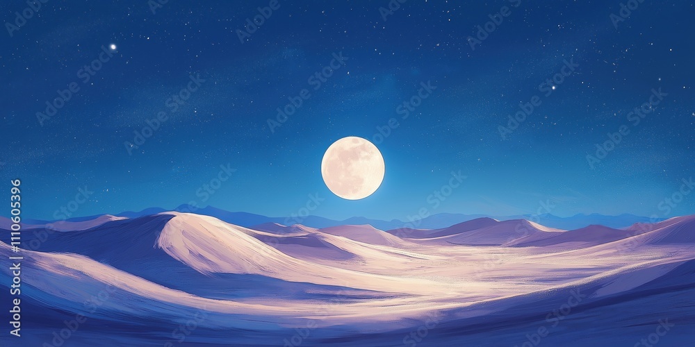 Wall mural computer generated image of a moon in the sky over a snowy desert