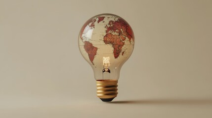 Light bulb with world map design, minimalistic concept. global innovation and sustainability