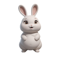 Adorable 3D rendered white bunny rabbit, plump body, big eyes, sitting pose.