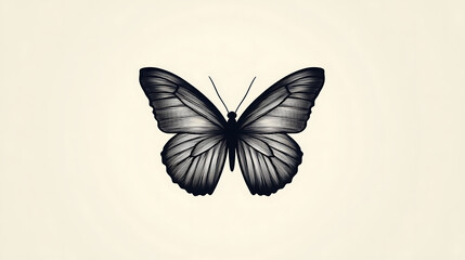 Fototapeta premium Minimalist Butterfly Silhouette on White Background, Elegant Simplicity