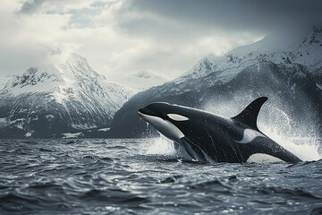 Fototapeta premium Fantastically beautiful majestic huge whale in deep ocean