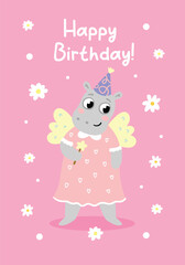 Happy birthday card with hippo
