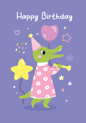 Happy birthday card with crocodile