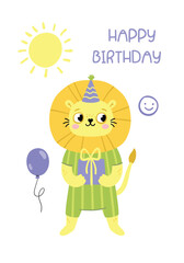 Happy birthday card with lion