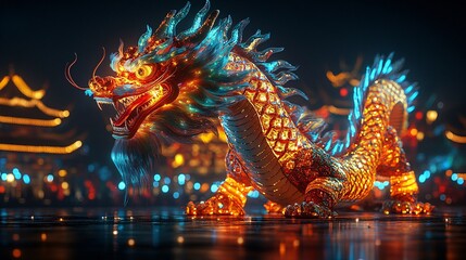 Fototapeta premium Majestic Dragon Raising Its Head in Glowing Colors