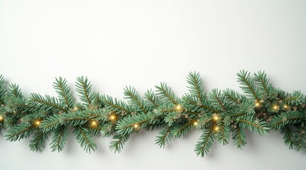 Obraz premium Close-Up Christmas Tree Branch Border with Sparkling Garland and Twinkling Lights