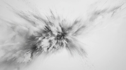 Abstract explosion of white powder on white background, dynamic energy concept