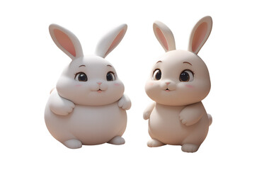 Obraz premium Two adorable cartoon bunnies, one white, one beige, standing side-by-side.