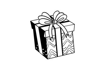 Christmas gift box , isolated vector silhouette illustration on white background gift box.