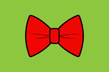 Red Bow tie silhouette vector line art isolated on white background.