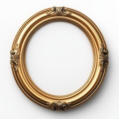 3D render of a golden oval picture frame on a white background