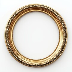 3D render of a golden oval picture frame on a white background